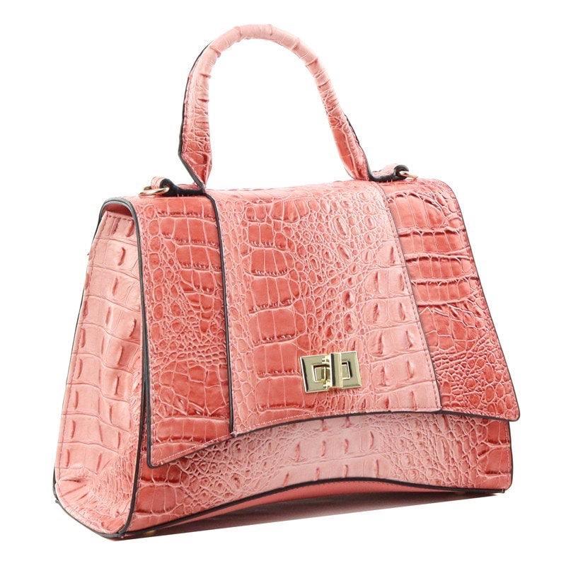 2 N 1 PINK TOP HANDLE CROC SNAKE SATCHEL