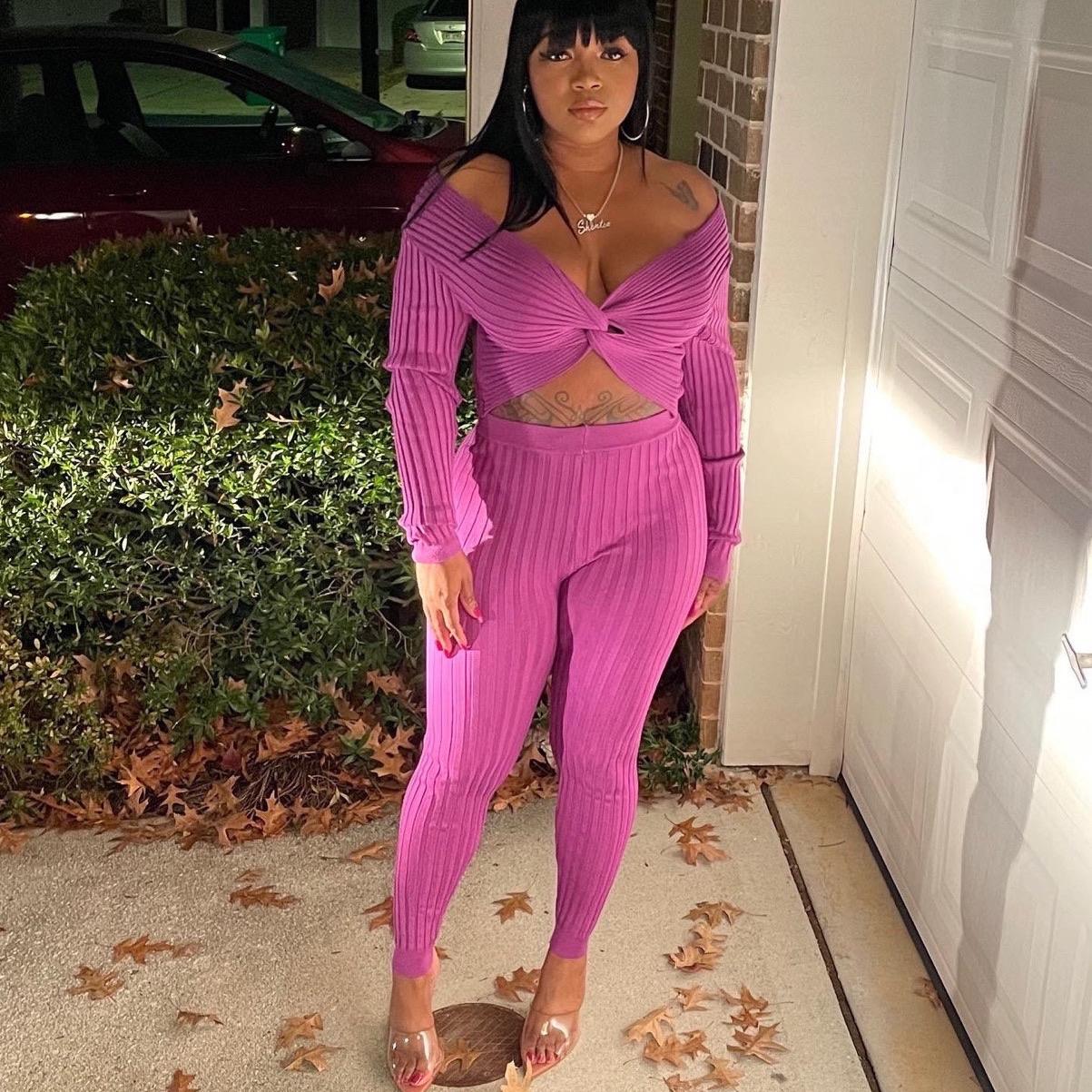 Long sleeve crop top & High waist leggings Set