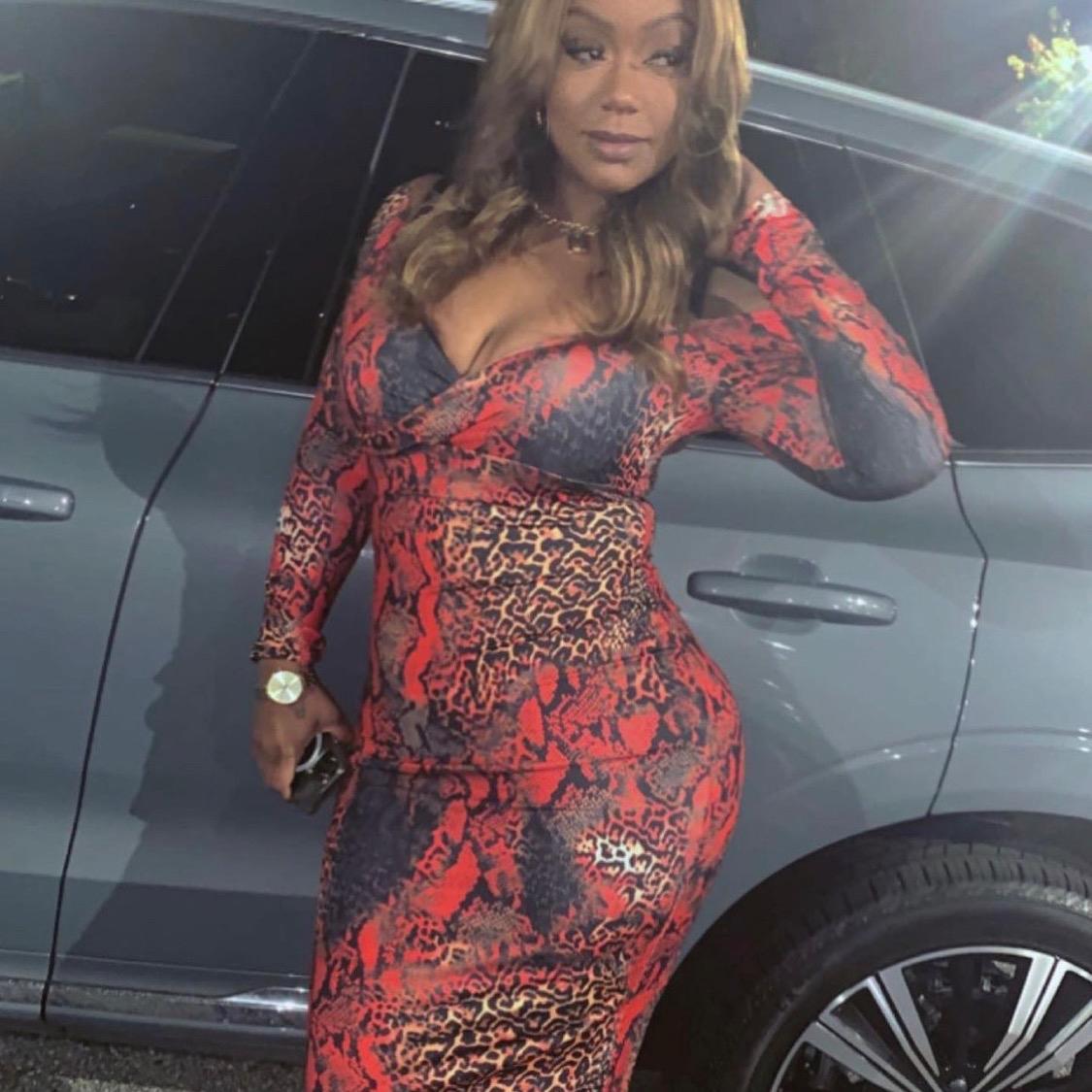 Red Snake Print Off Shoulders Dress