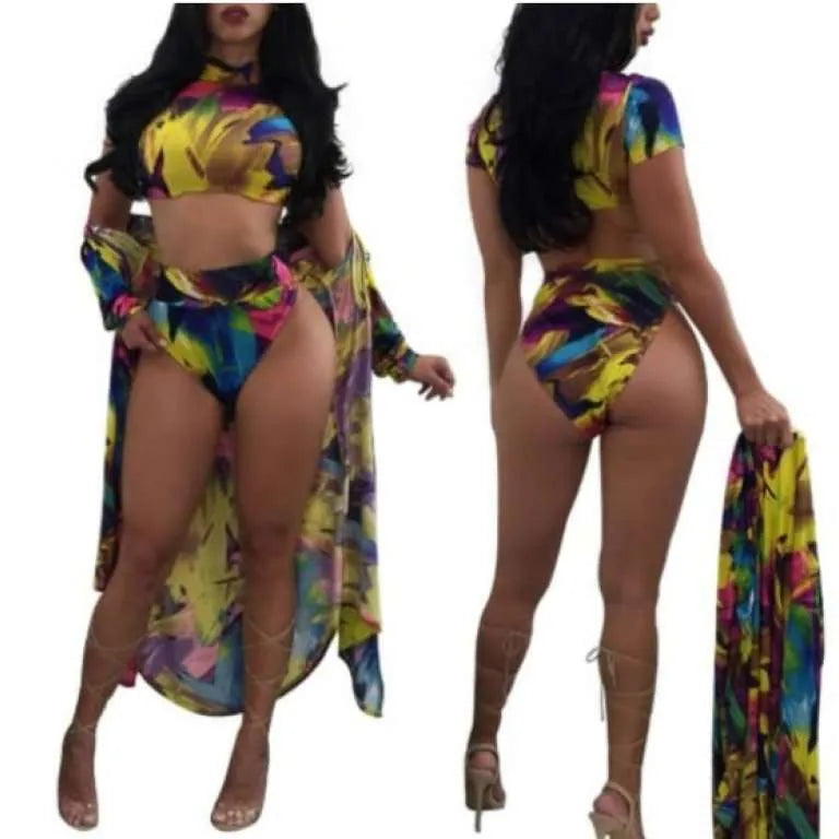 3 Piece Multi-Colored Bikini Swimsuit