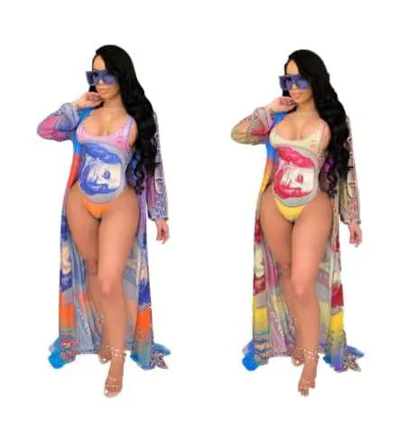 3 Piece Multi Color Money Swimsuit