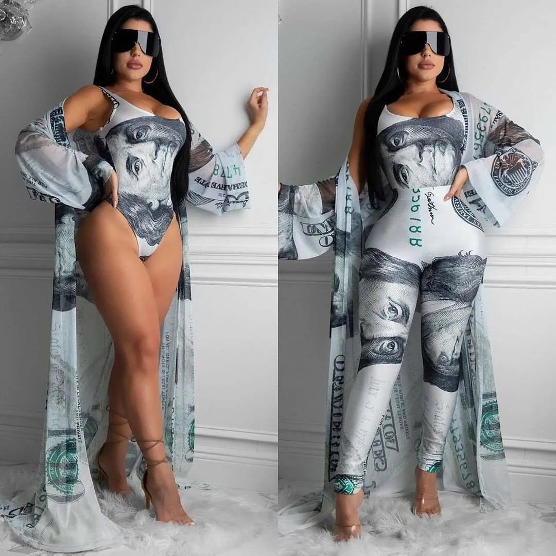 4 Piece Blue Color Money Swimsuit