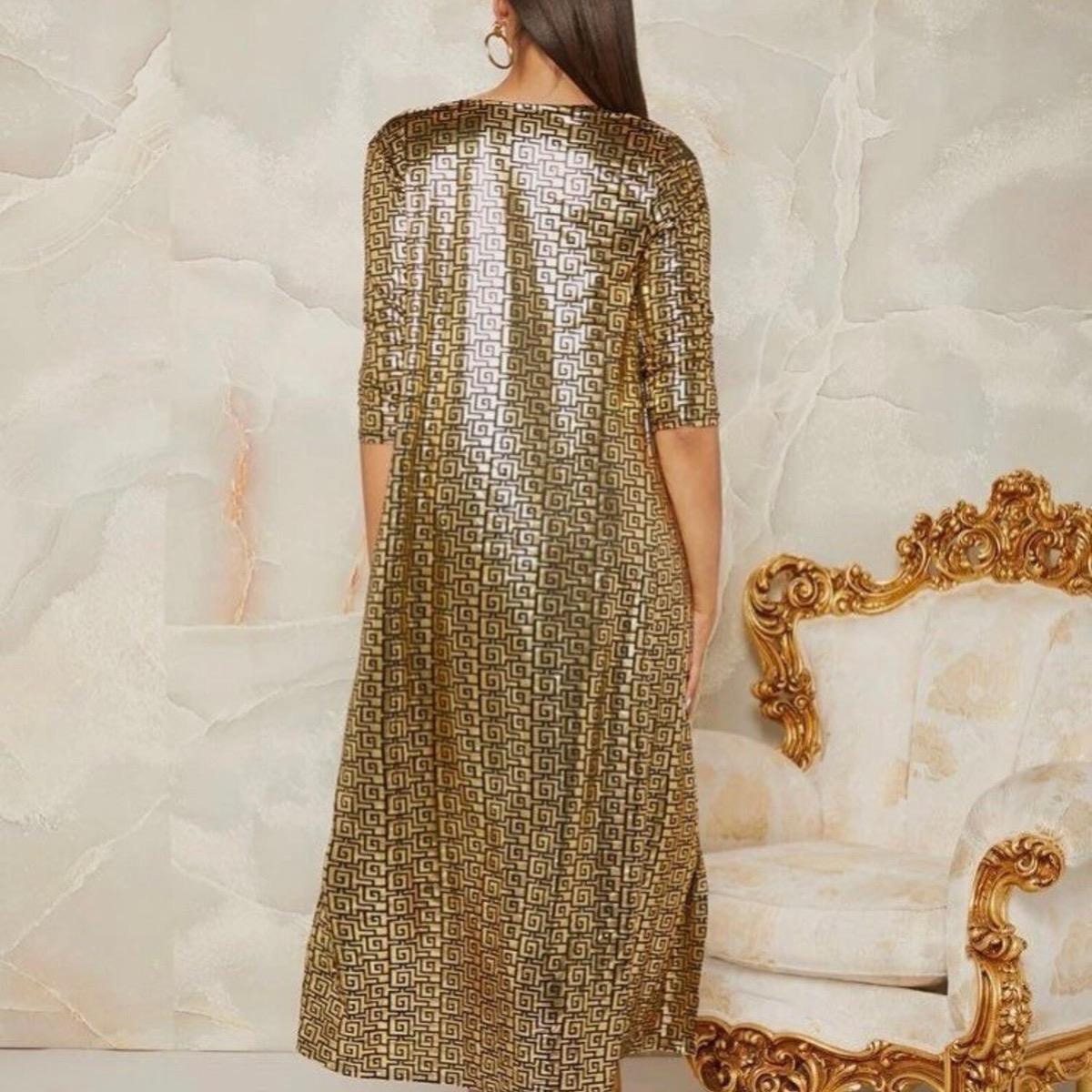 Gold Print Designer Bodycon Dress
