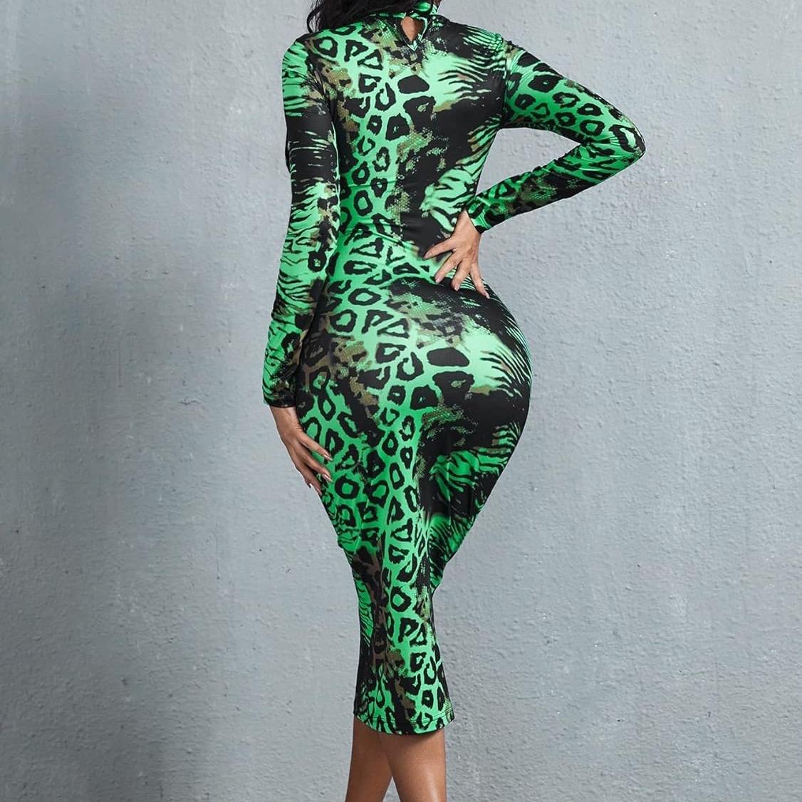 Medium Green Tiger Snake Skin Dress