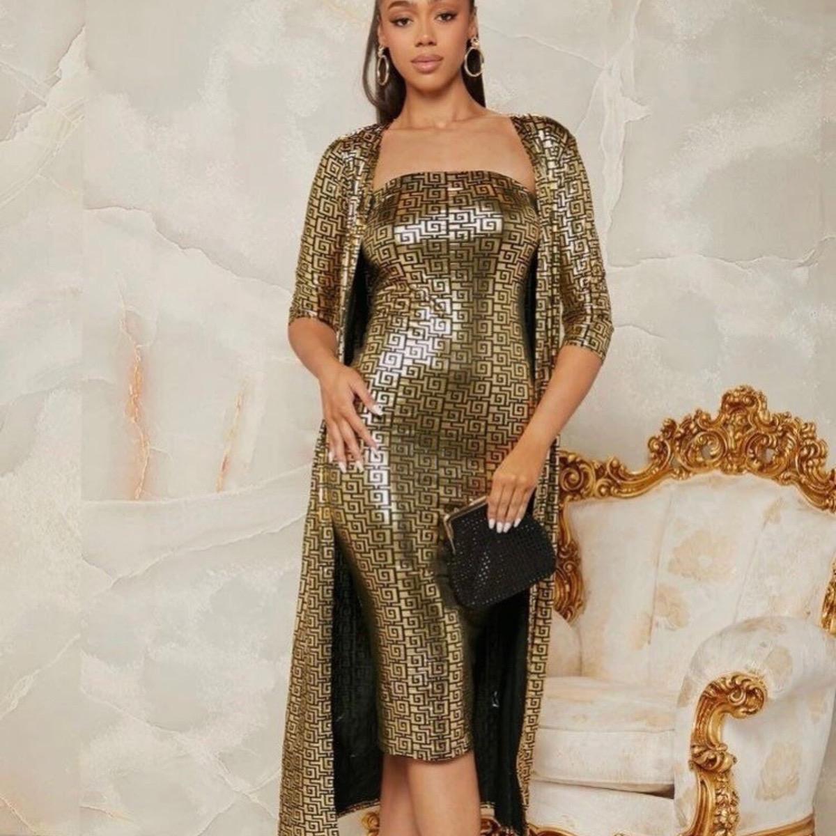 Gold Print Designer Bodycon Dress