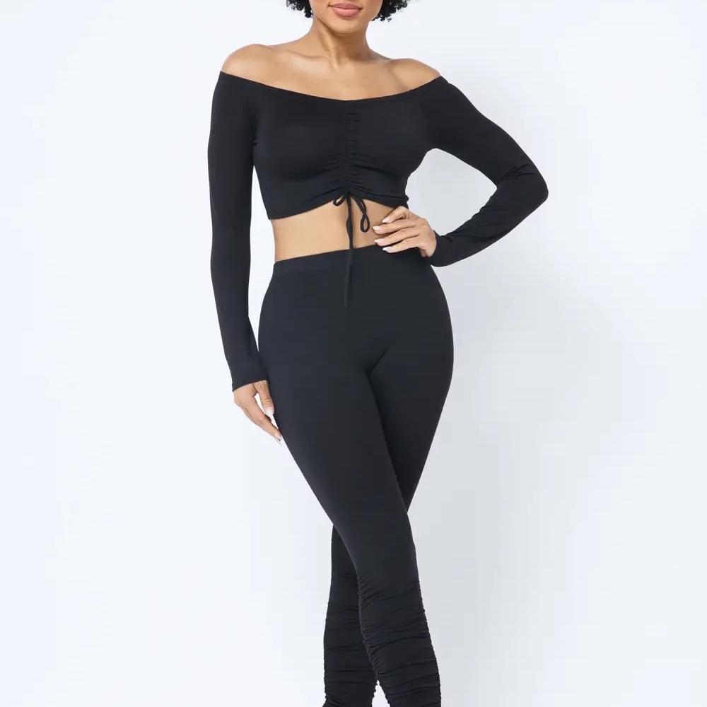Two Piece Black Long Sleeve Stretchy Set