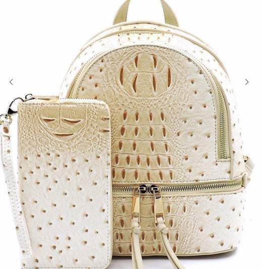 Ostrich Cream Crocodile print 2-in-1 backpack