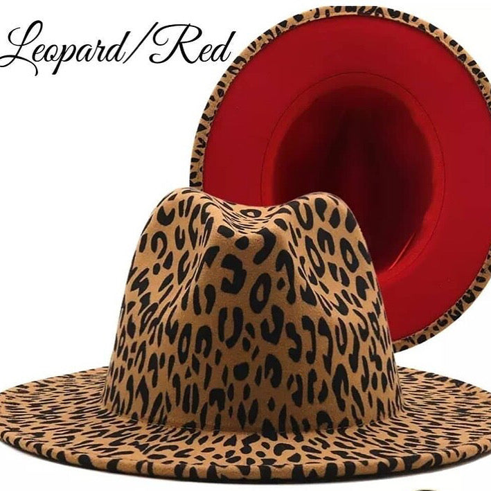 Leopard Red Bottom Fedora Hat- Large Brim