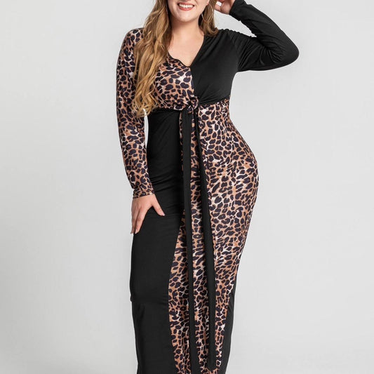 Black & Leopard Twisted Plus Size Dress